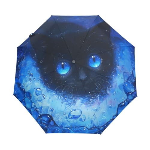 Cartoon Baby Katzenkätzchen Blau Regenschirm Taschenschirm Kinder Jungen Mädchen UV-Schutz Auf-Zu Automatik Umbrella Verstärkt Winddichte Zusammenklappbar von Niigeu