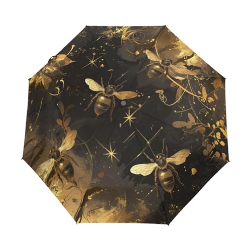 Cartoon Bienen Insekt Gold Regenschirm Taschenschirm Kinder Jungen Mädchen UV-Schutz Auf-Zu Automatik Umbrella Verstärkt Winddichte Zusammenklappbar von Niigeu