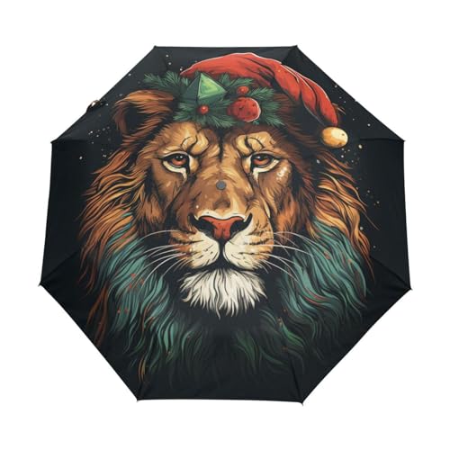 Cartoon Lustiger Weihnachtslöwe Regenschirm Taschenschirm Kinder Jungen Mädchen UV-Schutz Auf-Zu Automatik Umbrella Verstärkt Winddichte Zusammenklappbar von Niigeu