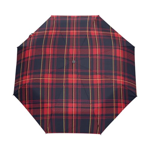 Kariertes Tartan Büffelrot Regenschirm Taschenschirm Kinder Jungen Mädchen UV-Schutz Auf-Zu Automatik Umbrella Verstärkt Winddichte Zusammenklappbar von Niigeu