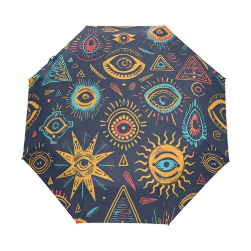 Klassische Ägyptische Nahtlose Augen Regenschirm Taschenschirm Kinder Jungen Mädchen UV-Schutz Auf-Zu Automatik Umbrella Verstärkt Winddichte Zusammenklappbar von Niigeu
