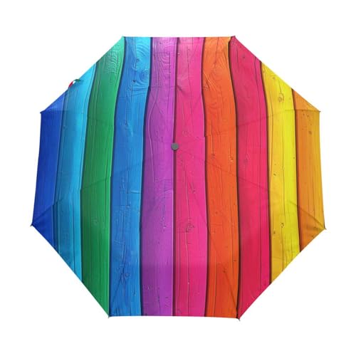 Nahtloser Regenbogen Holzdruck Regenschirm Taschenschirm Kinder Jungen Mädchen UV-Schutz Auf-Zu Automatik Umbrella Verstärkt Winddichte Zusammenklappbar von Niigeu