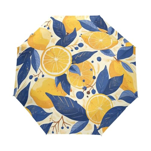 Nahtloses Gekritzel Zitronenfrucht Regenschirm Taschenschirm Kinder Jungen Mädchen UV-Schutz Auf-Zu Automatik Umbrella Verstärkt Winddichte Zusammenklappbar von Niigeu