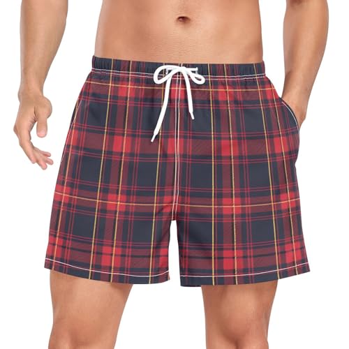 Niigeu Kariertes Tartan Büffelrot Herren Badeshorts Badehose mit Mesh-Futter Boardshorts für Männer Surf Schwimmhose Sporthose von Niigeu