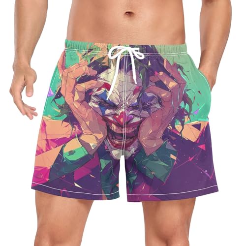 Niigeu Künstlerischer Digitaler Clown Joker Herren Badeshorts Badehose mit Mesh-Futter Boardshorts für Männer Surf Schwimmhose Sporthose von Niigeu