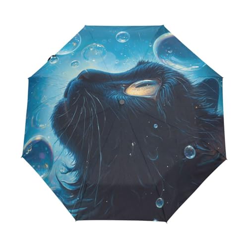 Süße Babykatze Schwarz Regenschirm Taschenschirm Kinder Jungen Mädchen UV-Schutz Auf-Zu Automatik Umbrella Verstärkt Winddichte Zusammenklappbar von Niigeu