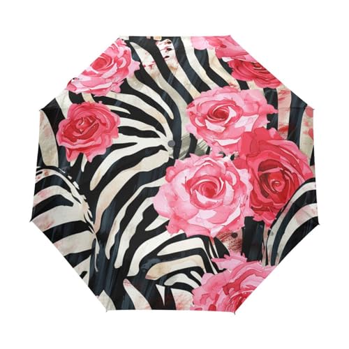 Tarnung Rose Blume Zebra Pferd Regenschirm Taschenschirm Kinder Jungen Mädchen UV-Schutz Auf-Zu Automatik Umbrella Verstärkt Winddichte Zusammenklappbar von Niigeu