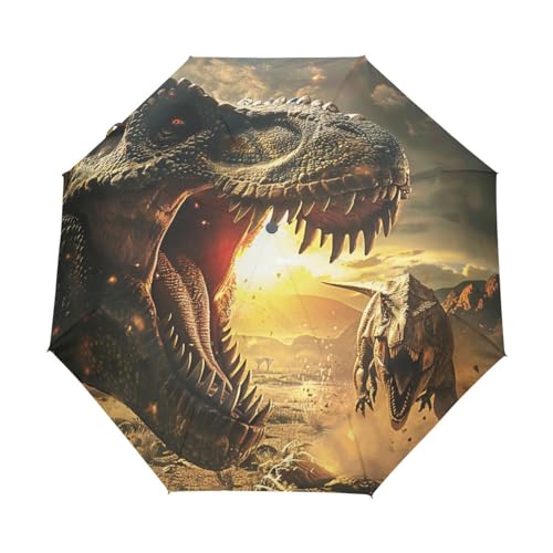 Vintage Drachen Dinosaurier Tier Regenschirm Taschenschirm Kinder Jungen Mädchen UV-Schutz Auf-Zu Automatik Umbrella Verstärkt Winddichte Zusammenklappbar von Niigeu