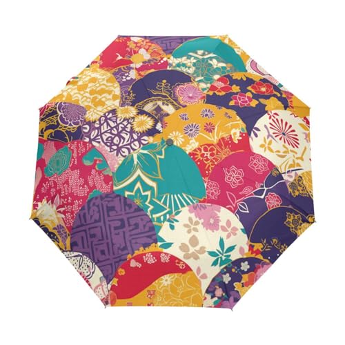 Vintage Japanische Bunte Fächer Regenschirm Taschenschirm Kinder Jungen Mädchen UV-Schutz Auf-Zu Automatik Umbrella Verstärkt Winddichte Zusammenklappbar von Niigeu