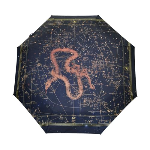 Vintage Sterne Sternzeichen Schlange Regenschirm Taschenschirm Kinder Jungen Mädchen UV-Schutz Auf-Zu Automatik Umbrella Verstärkt Winddichte Zusammenklappbar von Niigeu