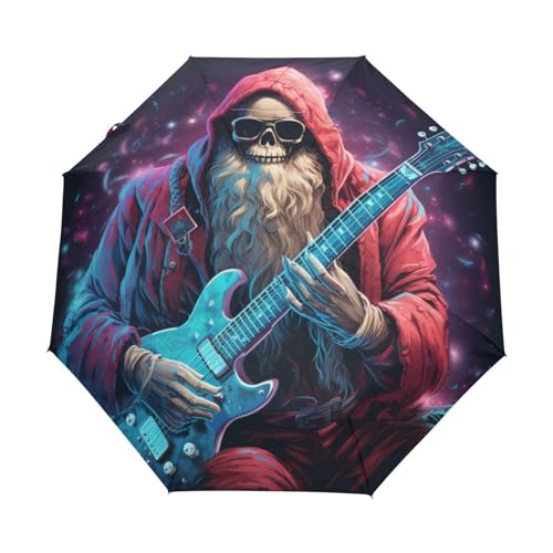 Weihnachtsvater Gitarrenmusik Regenschirm Taschenschirm Kinder Jungen Mädchen UV-Schutz Auf-Zu Automatik Umbrella Verstärkt Winddichte Zusammenklappbar von Niigeu