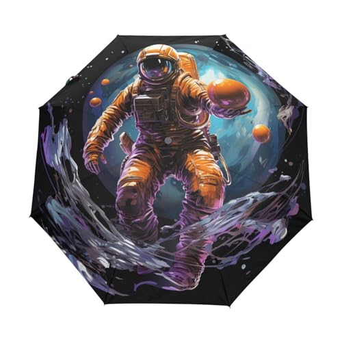 Weltraum Basketball Planeten Regenschirm Taschenschirm Kinder Jungen Mädchen UV-Schutz Auf-Zu Automatik Umbrella Verstärkt Winddichte Zusammenklappbar von Niigeu
