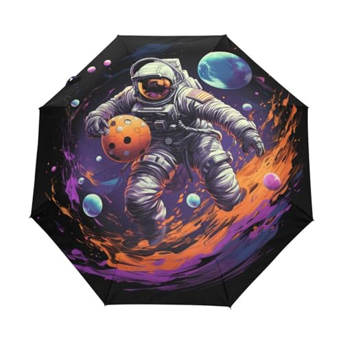 Weltraumastronaut Basketballplaneten Regenschirm Taschenschirm Kinder Jungen Mädchen UV-Schutz Auf-Zu Automatik Umbrella Verstärkt Winddichte Zusammenklappbar von Niigeu