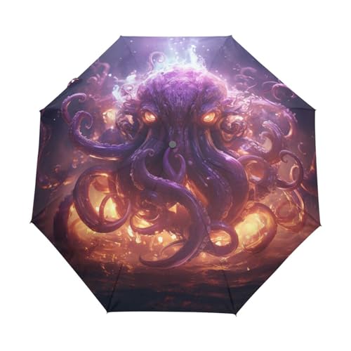 Weltraumflamme Oktopus Tier Regenschirm Taschenschirm Kinder Jungen Mädchen UV-Schutz Auf-Zu Automatik Umbrella Verstärkt Winddichte Zusammenklappbar von Niigeu