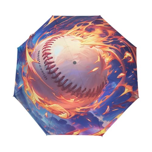 Weltraumflammen Baseballball Regenschirm Taschenschirm Kinder Jungen Mädchen UV-Schutz Auf-Zu Automatik Umbrella Verstärkt Winddichte Zusammenklappbar von Niigeu