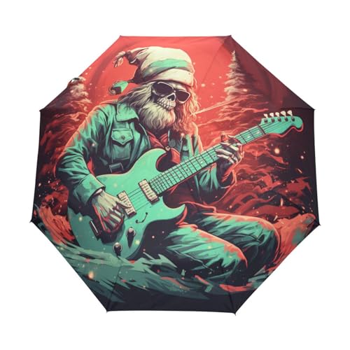 Zuckerschädel Gitarrenmusik Regenschirm Taschenschirm Kinder Jungen Mädchen UV-Schutz Auf-Zu Automatik Umbrella Verstärkt Winddichte Zusammenklappbar von Niigeu