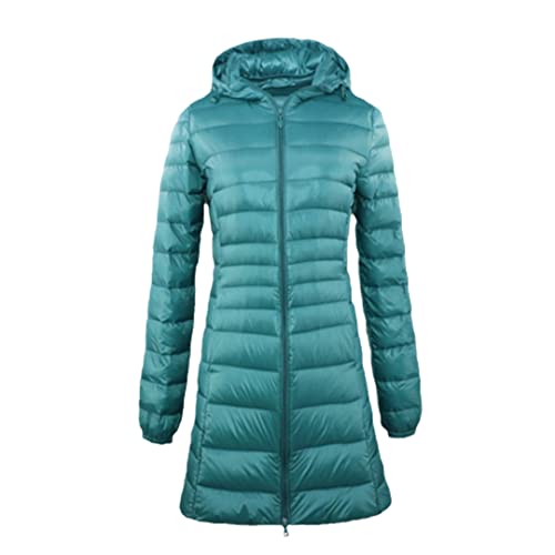 Damen Lange warme Daunenjacke Damen Ultraleichte Daunenjacke mit Tasche Damen Übermäntel Hüftlang, blau, 52 von Niiyyjj