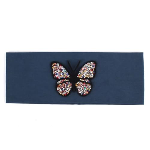 Einfarbiges Stretch-Stirnband für Damen, Schmetterling, elastisch, flach, für Mädchen, Strass, mehrfarbig, Marineblau von Niiyyjj