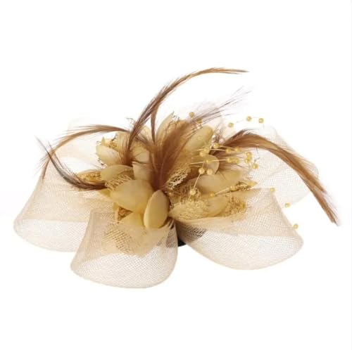 Frauen Blume Feder Perlen Mesh Corsage Haarspangen Mädchen Weibliche Fascinator Braut Haarband Beige von Niiyyjj