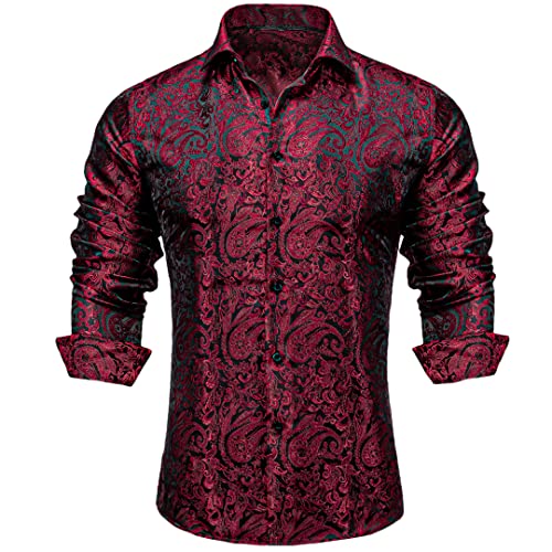 Herren Langarm Schwarz Paisley Seide Kleid Hemden Casual Smoking Sozial Shirt Herren Kleidung, Cyc-2044, XXL von Niiyyjj