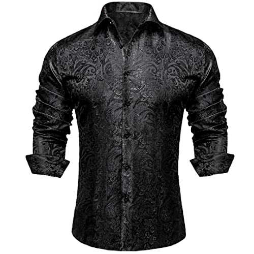 Herren Langarm Schwarz Paisley Seide Kleid Hemden Casual Smoking Sozial Shirt Herren Kleidung, Cyc-2045, XXL von Niiyyjj