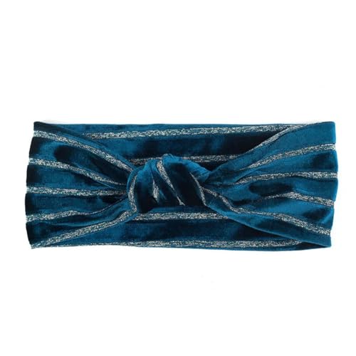 Niiyyjj Bunte gestreifte Velours-Haarbänder für Damen, geknotete Kopfbedeckung, Boho, gerippt, elastisch, Haarband, Party, Turban, Blau von Niiyyjj