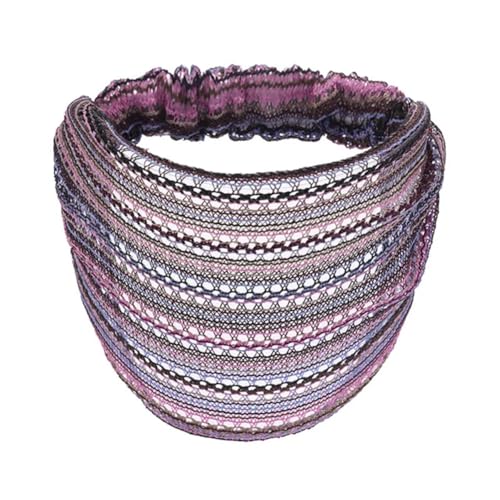 Niiyyjj Damen Bohemian-Stirnband, gestreift, modisch, breiter Kopf, Turban, elastische Haarbänder, lila von Niiyyjj