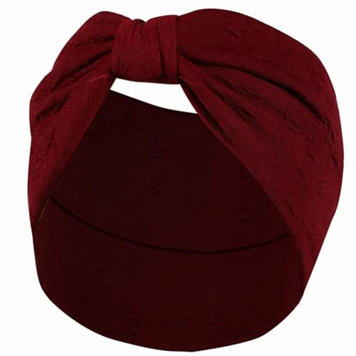 Niiyyjj Damen Haarband, einfarbig, geknotet, Vintage, Boho, breit, elastisch, Turban, weich, gestrickt, Bandana, Burgunderrot von Niiyyjj