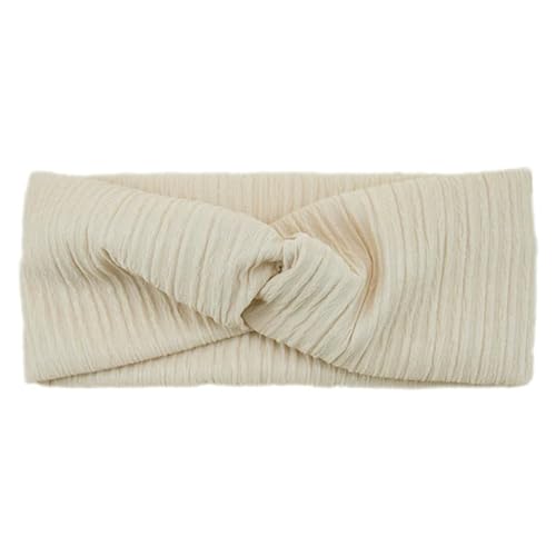 Niiyyjj Damen-Stirnband, gestreift, geknotet, handgefertigt, Sport, elastisch, Turban-Bandage, solide, Yoga-Haar-Accessoire, Beige von Niiyyjj