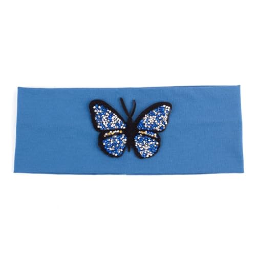 Niiyyjj Einfarbiges Stretch-Stirnband für Damen, Schmetterling, elastisch, flach, für Mädchen, Strass, Haarband, Blau von Niiyyjj