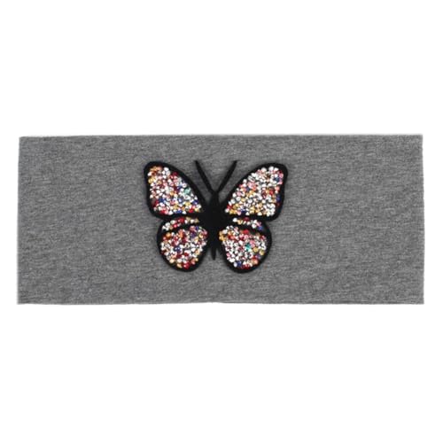 Niiyyjj Einfarbiges Stretch-Stirnband für Damen, Schmetterling, elastisch, flach, für Mädchen, Strass, mehrfarbig, Dunkelgrau 9 von Niiyyjj