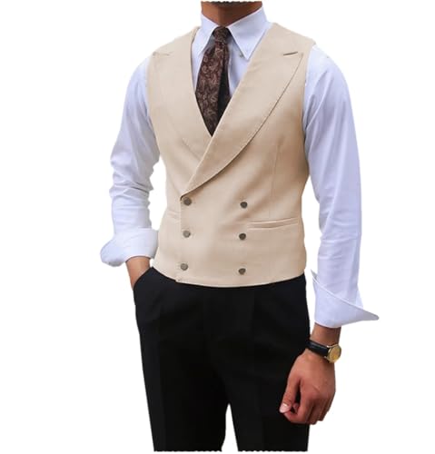 Niiyyjj Herren-Anzugweste mit Schirm, zweireihig, ärmellos, für Hochzeit, Business, schmale Weste, beige, L von Niiyyjj