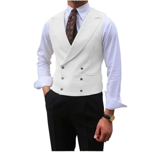 Niiyyjj Herren-Anzugweste mit Schirm, zweireihig, ärmellos, für Hochzeit, Business, schmale Weste, weiß, S Niiyyjj Herren-Anzugweste mit Schirm, zweireihig, ärmellos, für Hochzeit, Business, schmale Weste, weiß, S von Niiyyjj