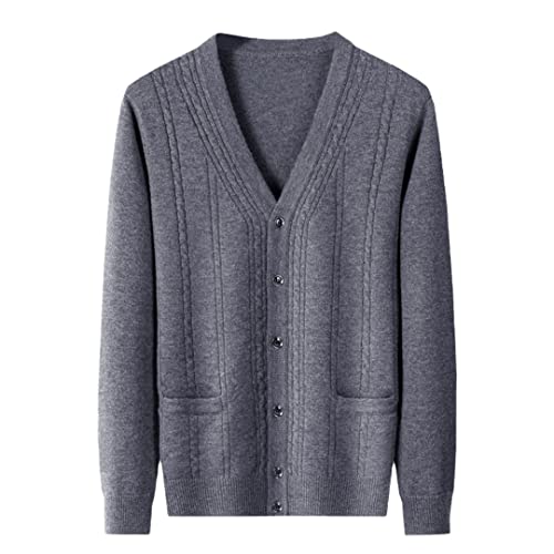 Niiyyjj Kaschmir Strickjacke Pullover Mantel Knopf Cardigan V-Ausschnitt Herren Plus Size Sweater Jacke, grau, XXXL von Niiyyjj
