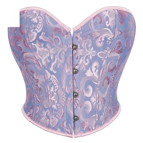 Niiyyjj Kurze Überbrust Korsett Frauen Floral Jacquard Taille Bustier Vintage Crop Tops, Pinkblau, Small von Niiyyjj