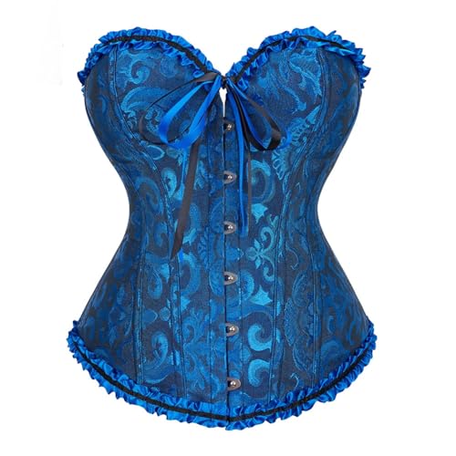 Niiyyjj Lace Up Bustier Korsett Plus Größe Korsett Für Frauen Jacquard Floral Gothic Gorset Knochen Korsett, dunkelblau, 38 von Niiyyjj