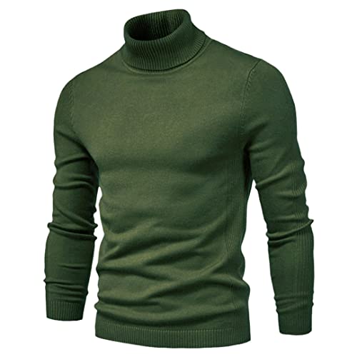 Niiyyjj Winter Herren Rollkragenpullover Casual Einfarbig Warm Pullover Slim High Neck Sweater Herren, Army Gn, Small von Niiyyjj