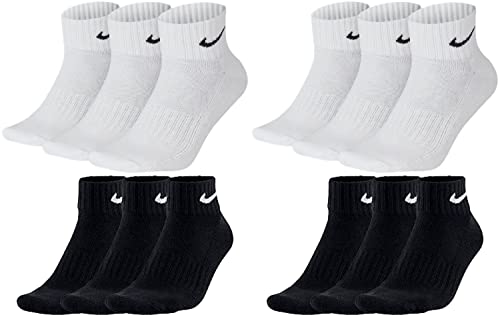 Nike 12 Paar Socken One Quater Socks Herren Damen Kurze Socke Knöchelhoch, Farbcode + Farbe:A45 6 Paar weiss 6 Paar schwarz, Größe:34-38 von Nike