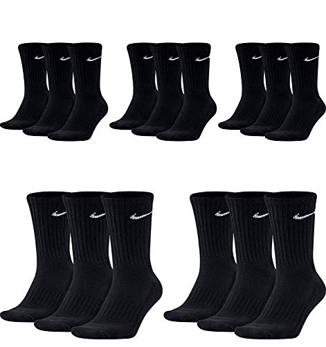 Nike 15 Paar Herren Damen Socken Set Tennissocken Sportsocken Laufsocken Paket Bundle SX4508 Weiß Schwarz Grau, Sockengröße:42-46, Farbe:Schwarz von Nike