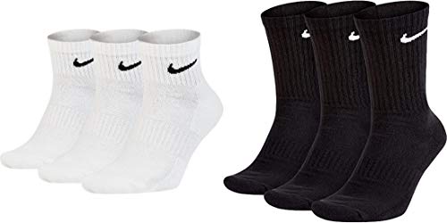 Nike 3 kurze und 3 lange Socken Sparset 6 Paar Weiß Schwarz oder gemischt, Größe:42-46, Farbe:weiß schwarz von Nike