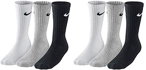 Nike 6 Paar Herren Damen Socken SX4508 weiß oder schwarz oder weiß grau schwarz, Sockengröße:38-42, Farbe:weiß grau schwarz von Nike