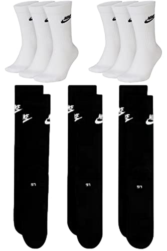 Nike DX5025-6 Paar Sportsocken - weiss/schwarz/Multicolor - Sportswear Everyday Essential CREW Socken 34/38/42/46/50 - Damen, Herren, Unisex, Farbe:weiß schwarz, Größe:38-42 von Nike