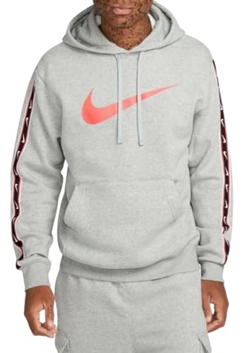 Nike M NSW Repeat SW FLC PO Hood BB - S, Dk Grey Heather/Lt Crimson von Nike