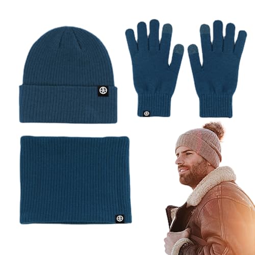 Mütze-Schal-Handschuh-Set,mütze schal set,schal und mütze set winter,Stricken Sie einen warmen Beanie-Mützen-Schal,Strickmütze für kaltes Wetter, weiche Fleece-Thermo-Winterschal-Handschuhe zum Skaten von Niktule