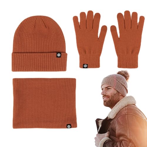 Mütze-Schal-Handschuh-Set,mütze schal set,schal und mütze set winter,Stricken Sie einen warmen Beanie-Mützen-Schal,Strickmütze für kaltes Wetter, weiche Fleece-Thermo-Winterschal-Handschuhe zum Skaten von Niktule