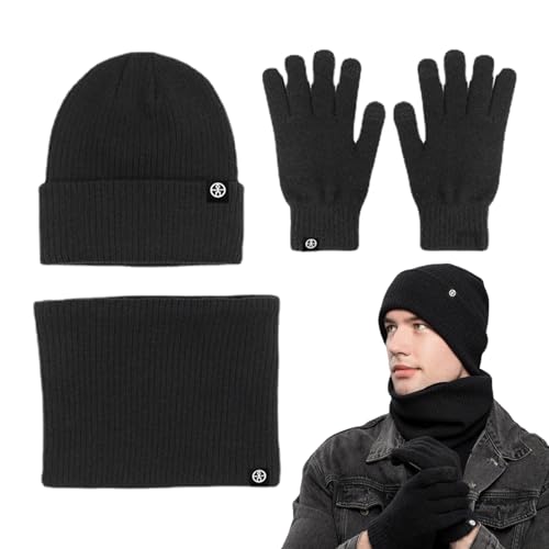 Mütze-Schal-Handschuh-Set,mütze schal set,schal und mütze set winter,Stricken Sie einen warmen Beanie-Mützen-Schal,Strickmütze für kaltes Wetter, weiche Fleece-Thermo-Winterschal-Handschuhe zum Skaten von Niktule