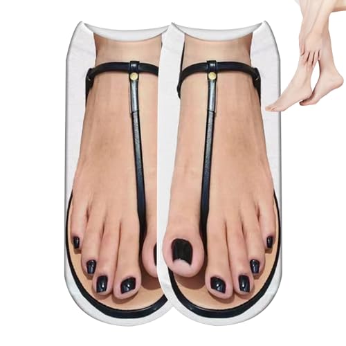 Nail Art Print Socken,3d socken damen,fl-ip flop socken,Bedruckte Socken mit Slipper und Maniküre Muster Skurrile Damensocken mit leuchtenden Farben für Kostümparty, Maskenball, Weihnachtstag von Niktule