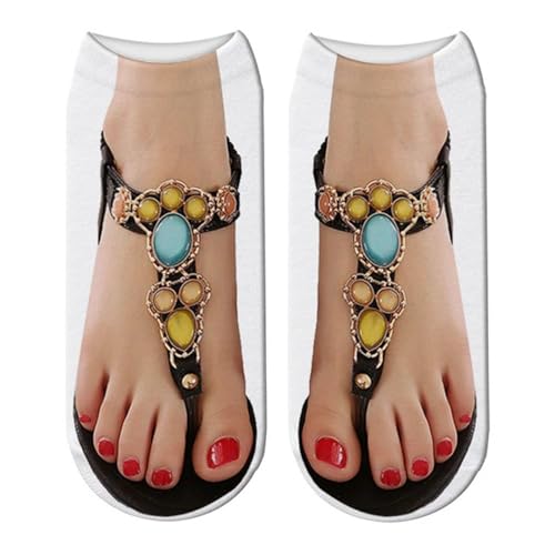 Nail Art Print Socken,3d socken damen,fl-ip flop socken,Bedruckte Socken mit Slipper und Maniküre Muster Skurrile Damensocken mit leuchtenden Farben für Kostümparty, Maskenball, Weihnachtstag von Niktule