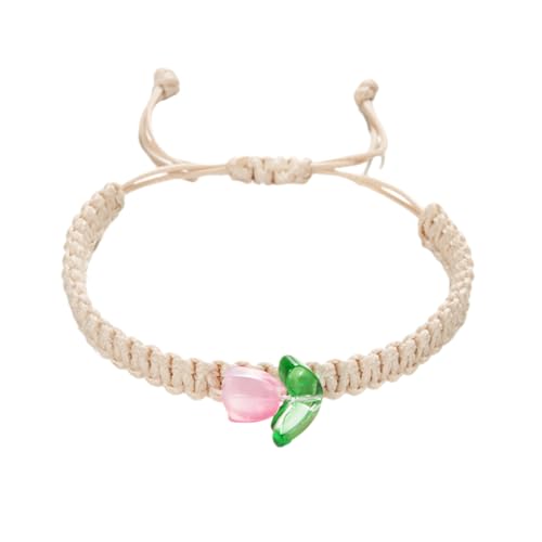 Niktule Geflochtene Armbänder mit Tulpenblume, Armband,Handgefertigtes gewebtes Boho-Armband - Handgefertigte geflochtene Seilarmbänder für Mädchen und Frauen von Niktule