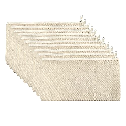 Nilioyul 10 Stück Leinen Stifttaschen – halten Sie Ihre Schreibutensilien griffbereit und Sorgen Sie für Ordnung auf dem Schreibtisch. Make up Taschen aus Stoff, Beige+Beige, 12 * 21cm von Nilioyul